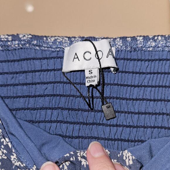 ACOA Crop Top Blue Floral Balloon Sleeve Blouse Women's Size Small Elastic Back - Picture 7 of 8